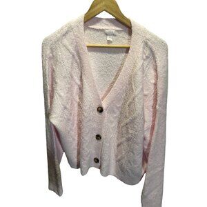 Auden Womens Pink Button-Down Cardigan Size 1X Soft Cozy Knit